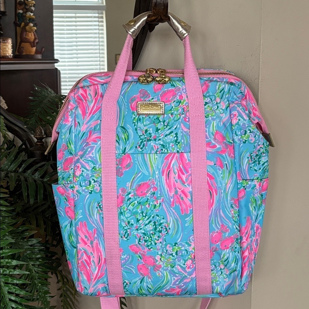 Lilly Pulitzer Insulated Backpack Cooler Tote Best Fishes Pink Blue Tropical